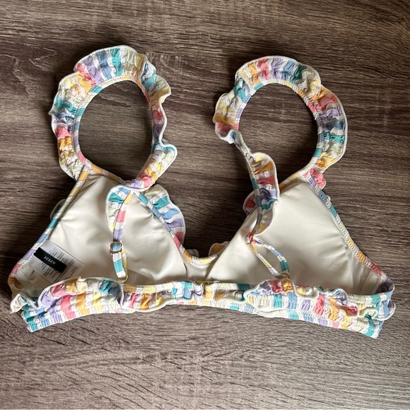 J. Crew Seersucker Rainbow Pastel Bikini Set, Swimwear Women’s Medium - Picture 3 of 7